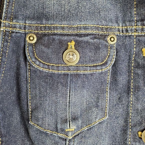 Chico’s Platinum Denim Vest Womens SIZE 0 Bling Buttons Pockets - Picture 4 of 9